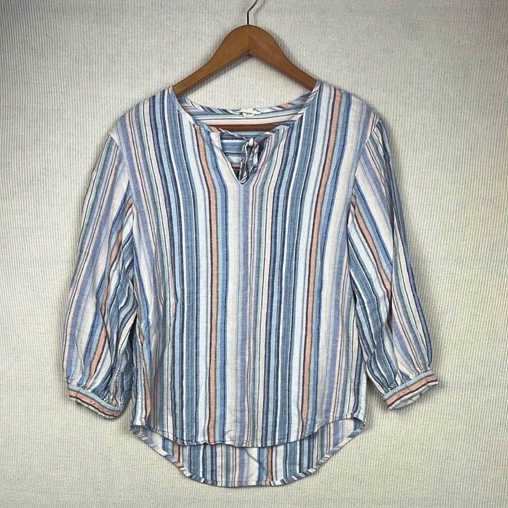 Caslon Nordstrom Linen Blend Striped Shirt Top Pullover Women’s Size XS